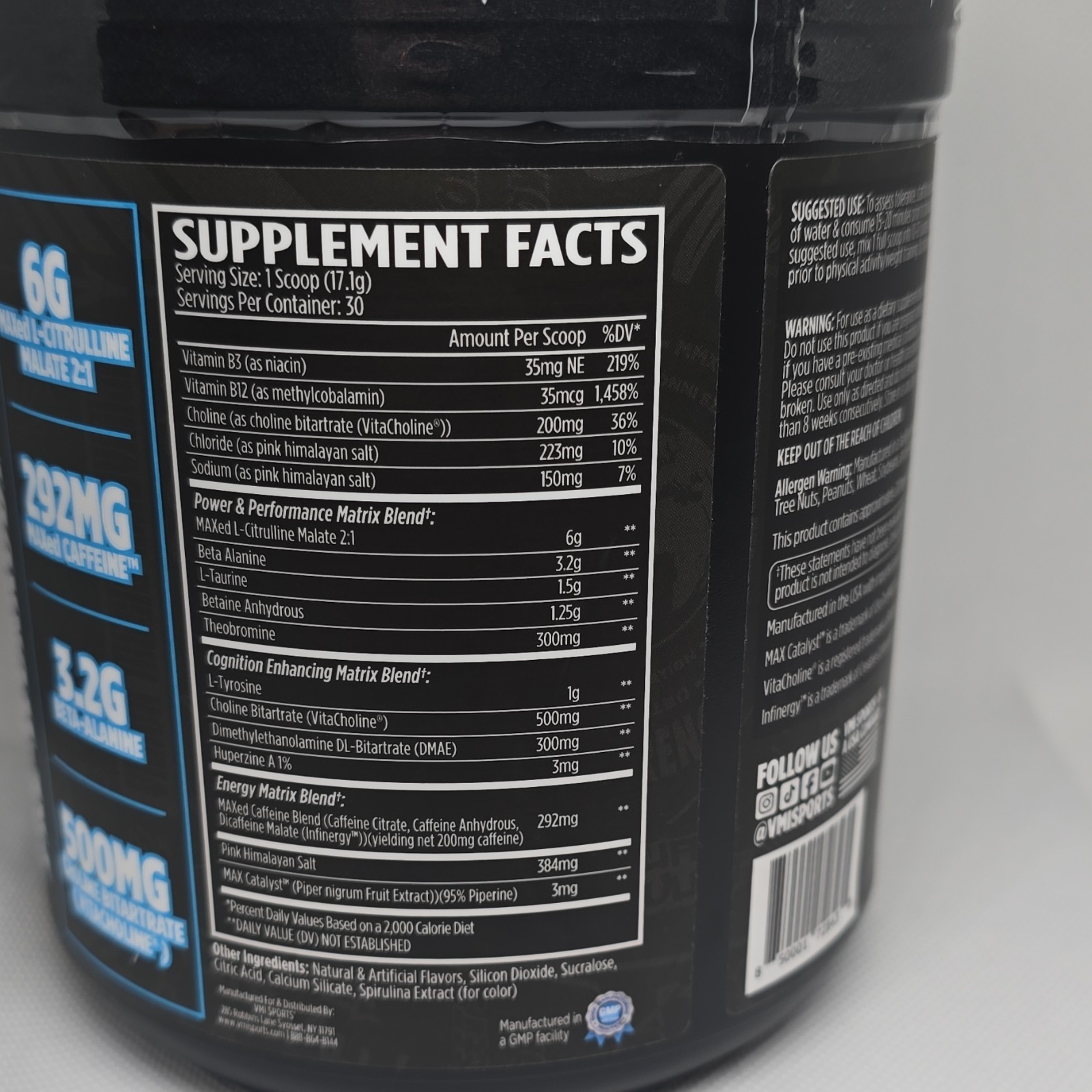 VMI Pre-Workout Powder L-Citrulline Beta Alanine Blue Shark Gummy 30 Servings