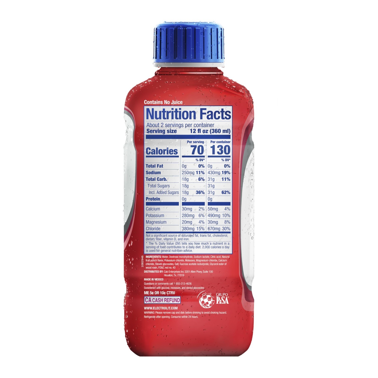 Electrolyte Drink Mix, Fruit Punch Flavor, 21 Fl Oz Bottles, Pack of 12