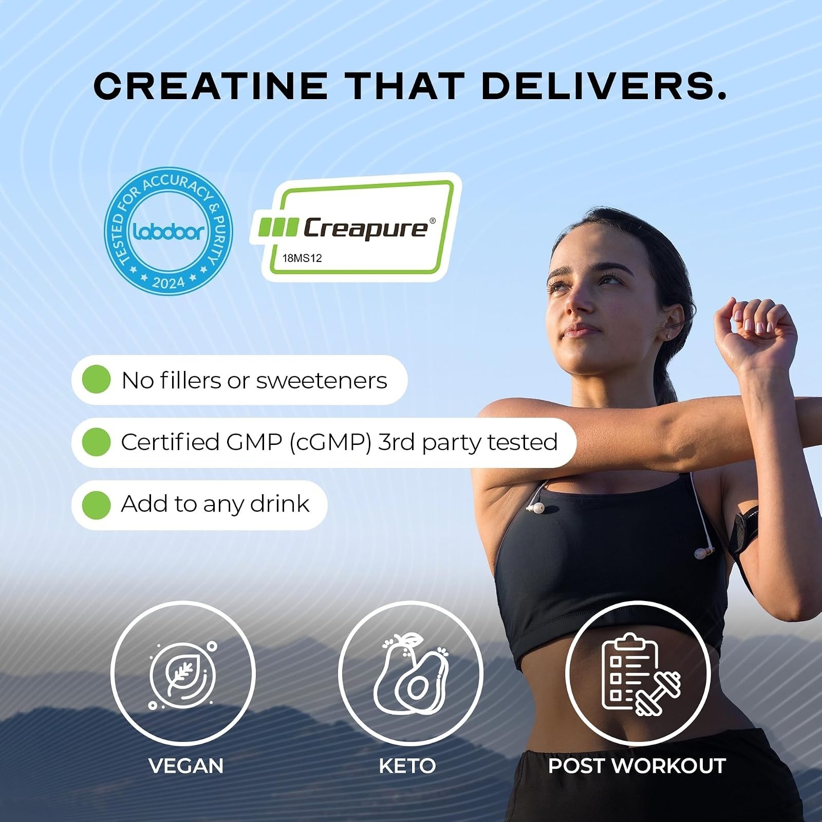 Creapure Creatine Monohydrate Powder, Unflavored (300g) | Vegan, Non-GMO, Keto F