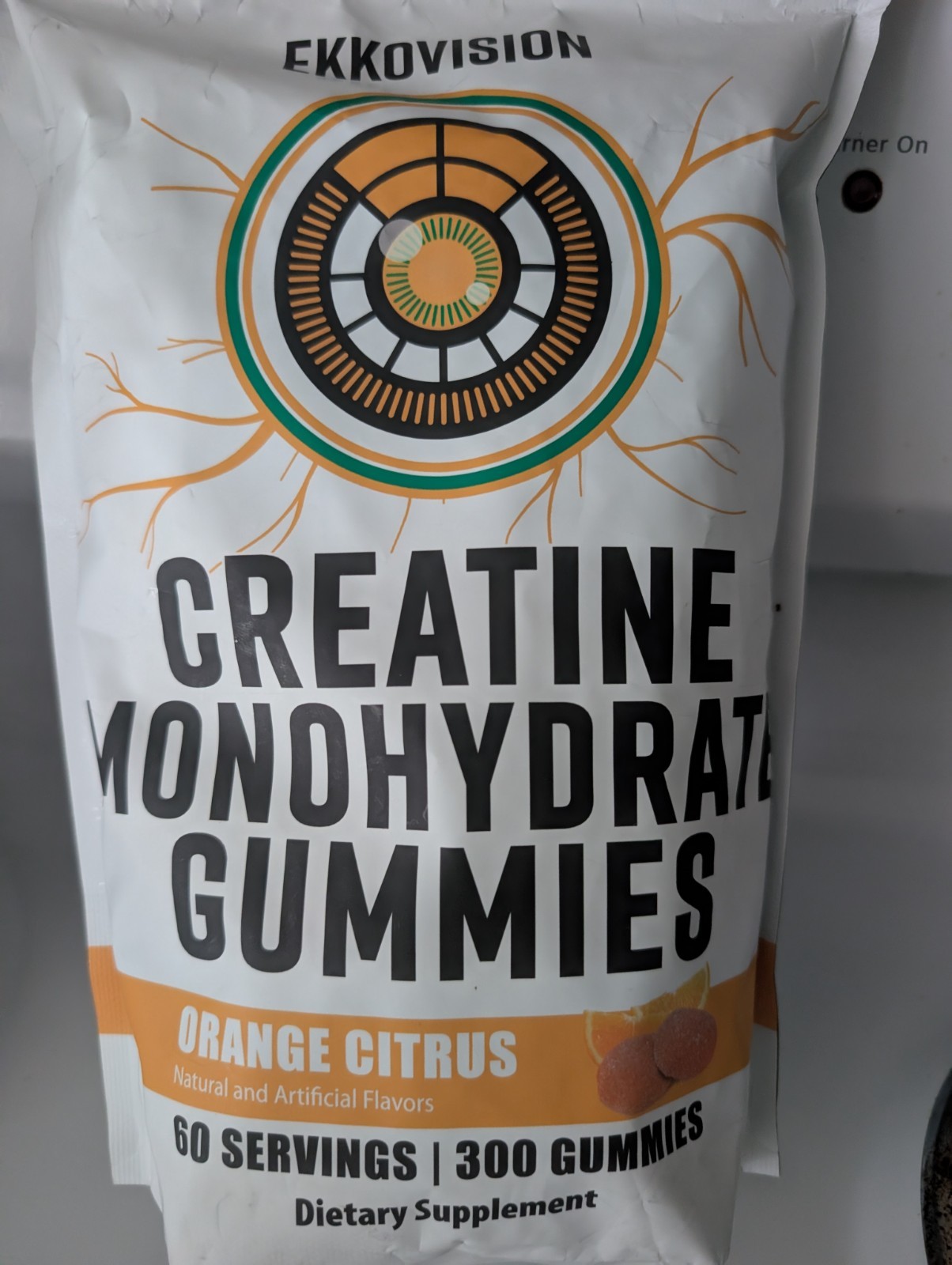 Ekkovision Creatine Monohydrate Gummies in an Orange Citrus flavor.