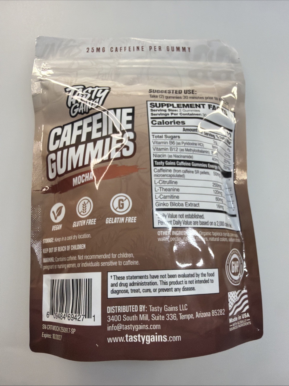 Tasty Gains Mocha Caffeine Gummies Energy Focus Boost Caffeine Gummies For Men