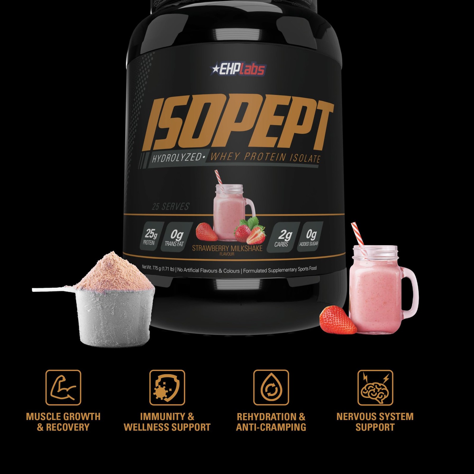 IsoPept Hydrolyzed Whey Protein Powder by EHPlabs – 100% Whey Protein Isolate &