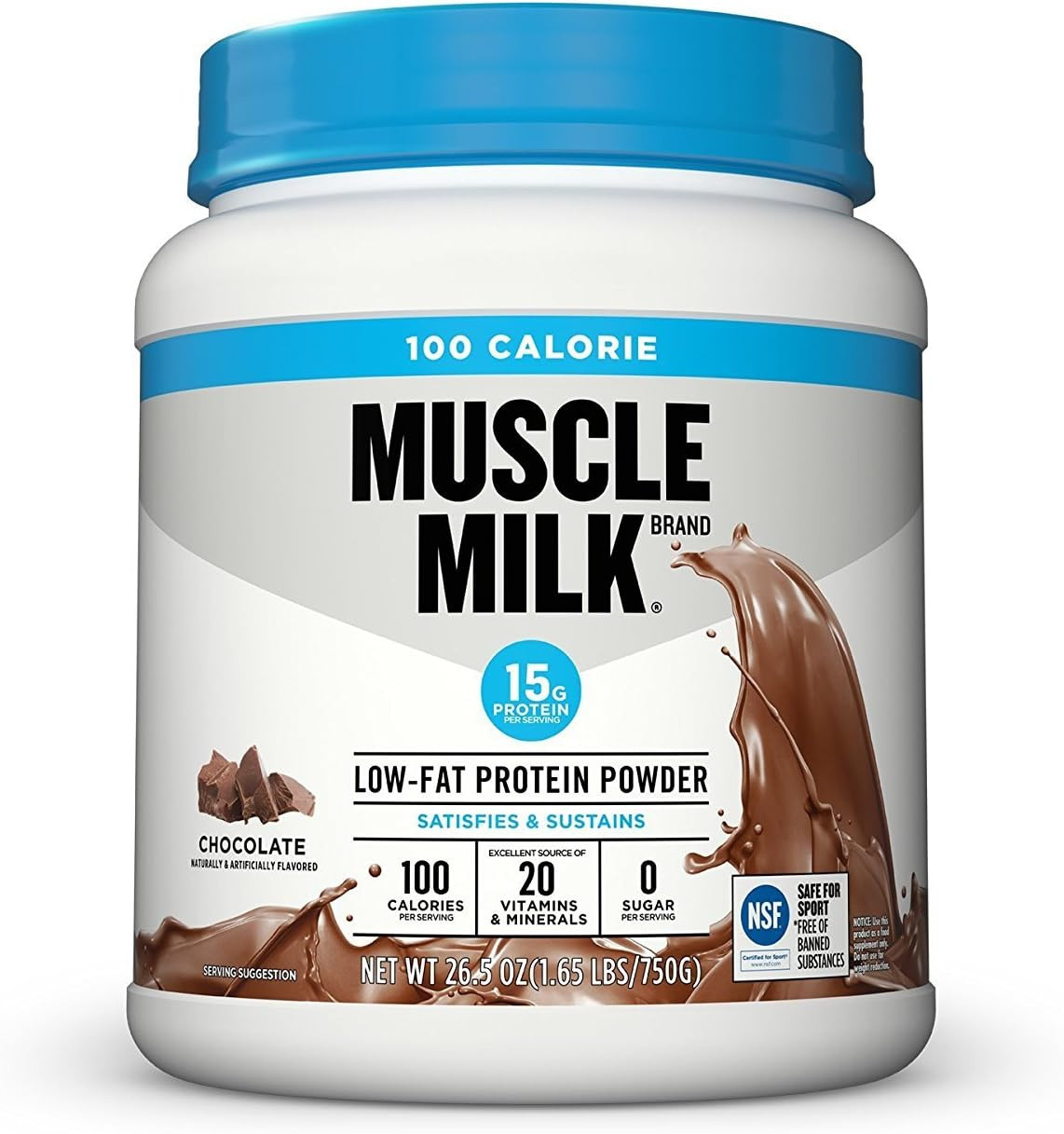 Muscle Milk Zero Protein Powder, Chocolate, 15G Protein, 1.65 lb, 25 Servings