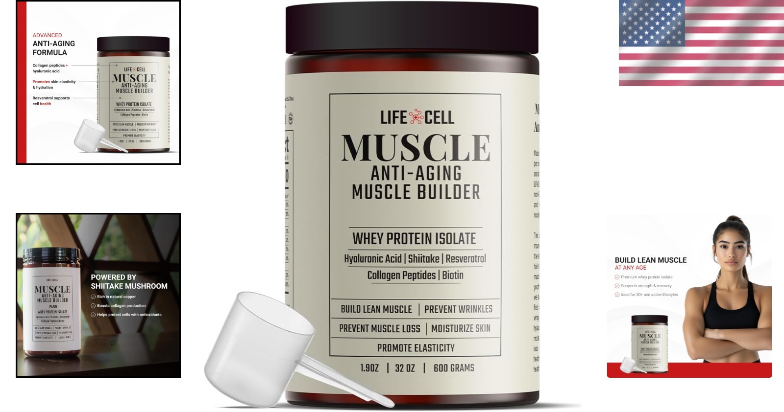 Whey Protein – Anti-Aging Muscle Builder with Shiitake Mushroom, Collagen & Hyal