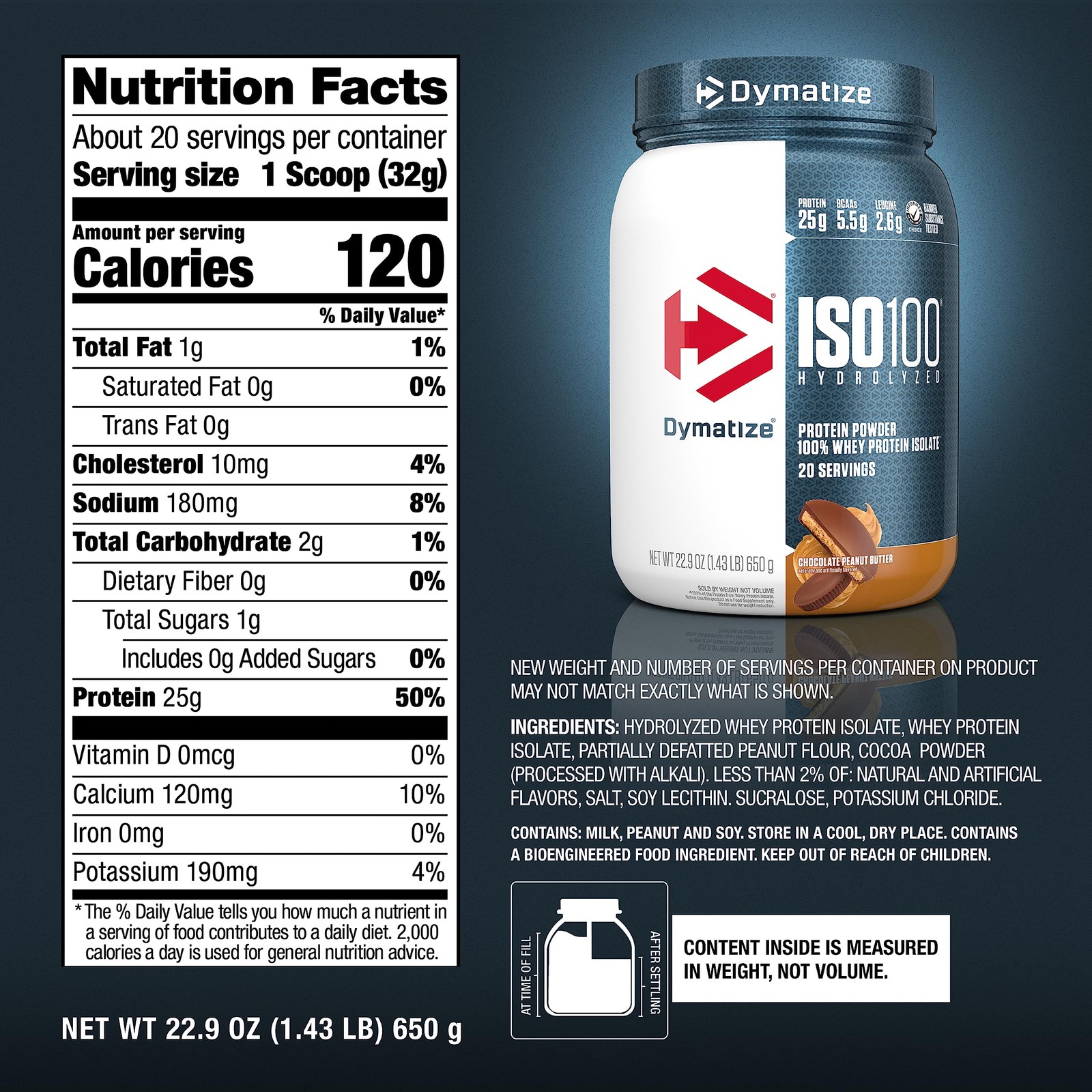 Dymatize ISO100 Whey Protein Isolate Choc. Peanut Butter 25g Protein 20 Serv