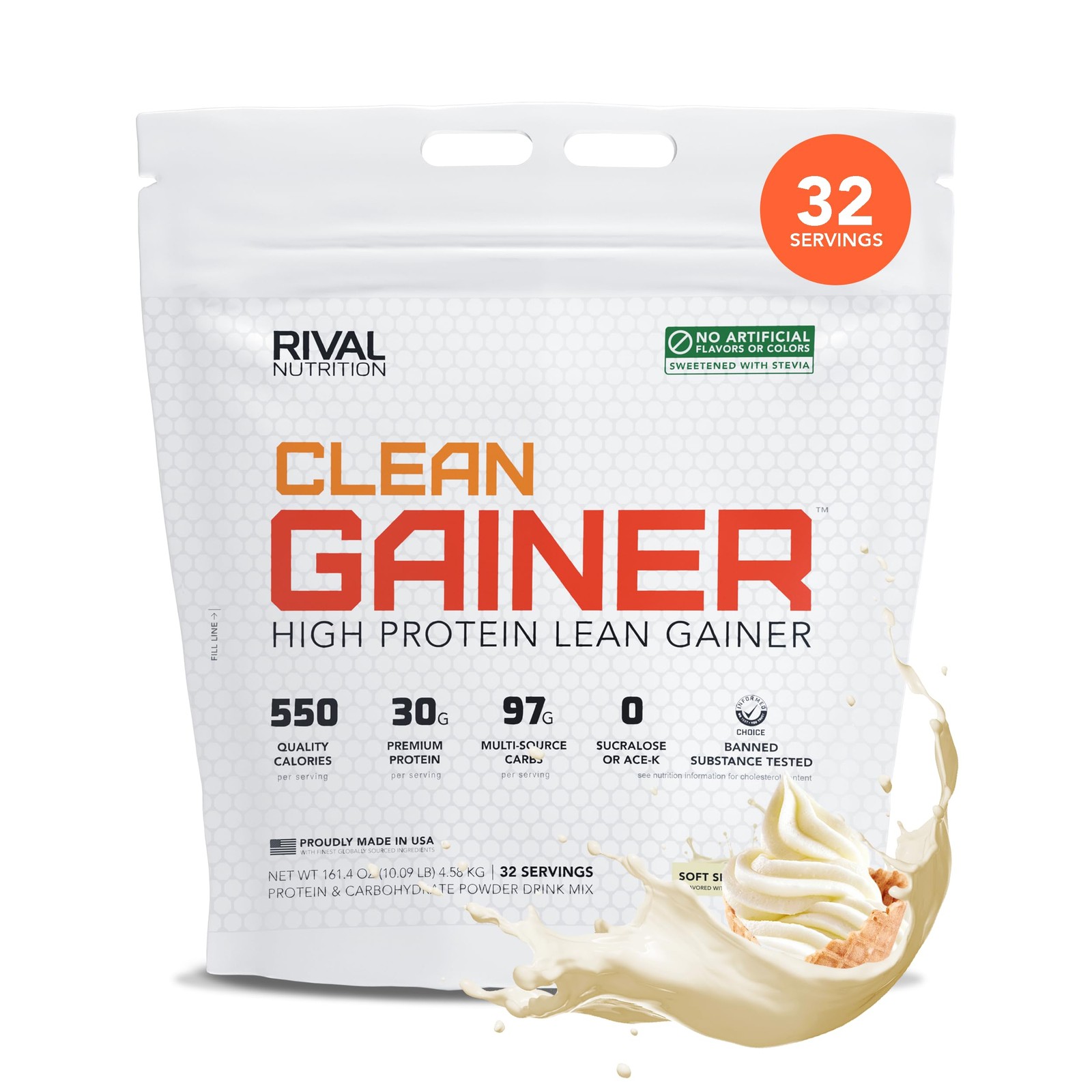 Rival Nutrition Clean Gainer High-Protein Lean Gainer Powder Soft Serve Vanilla