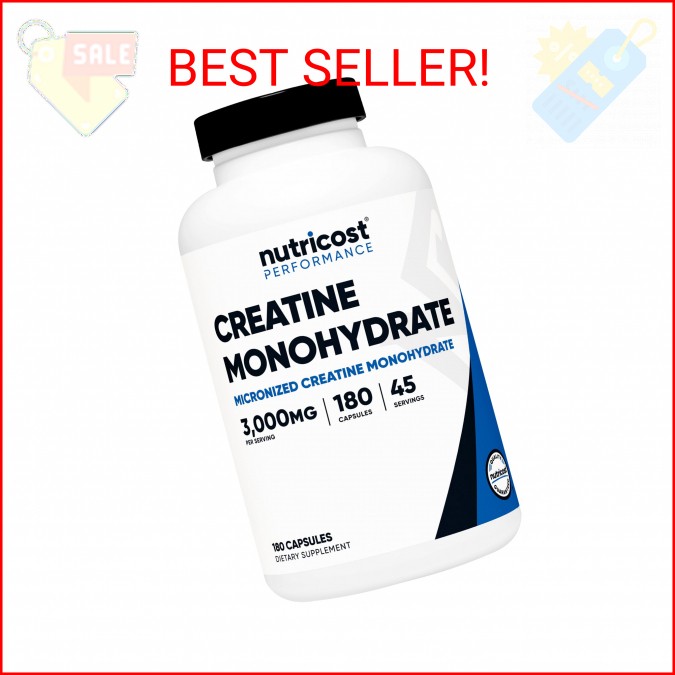 Nutricost Creatine Monohydrate 3,000mg, 180 Capsules (750mg Per Capsule) – Glute