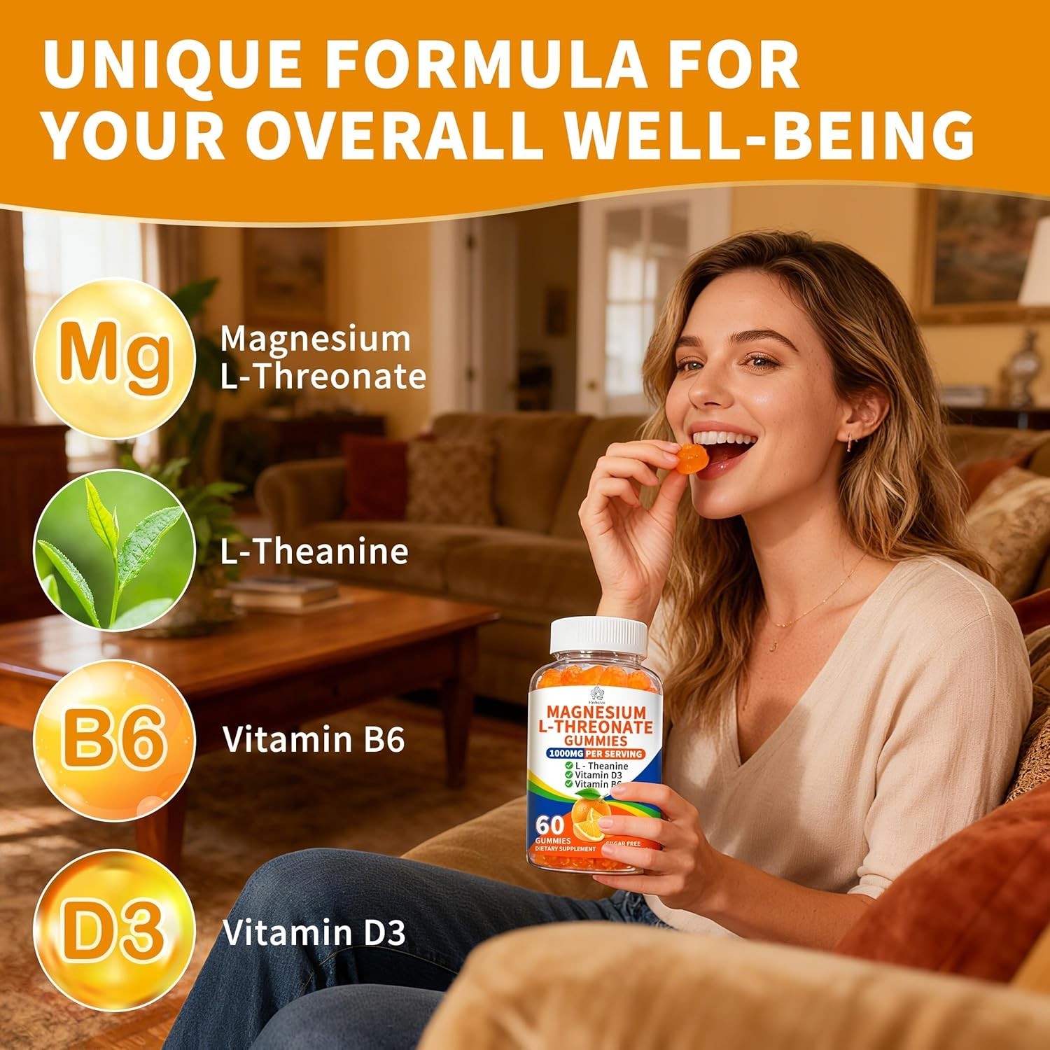 Magnesium L-threonate Gummies 1000mg for Kids & Adults, High Absorption