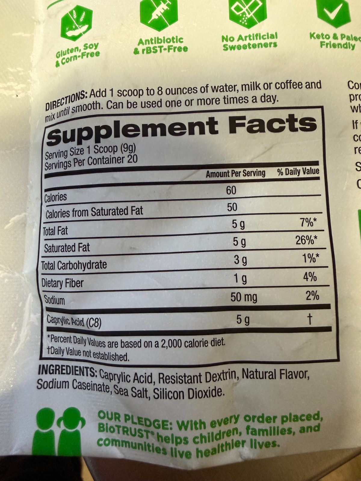 6.3oz Biotrust Keto Elevate MCT Oil Powder Unflavored Best By 07/2026