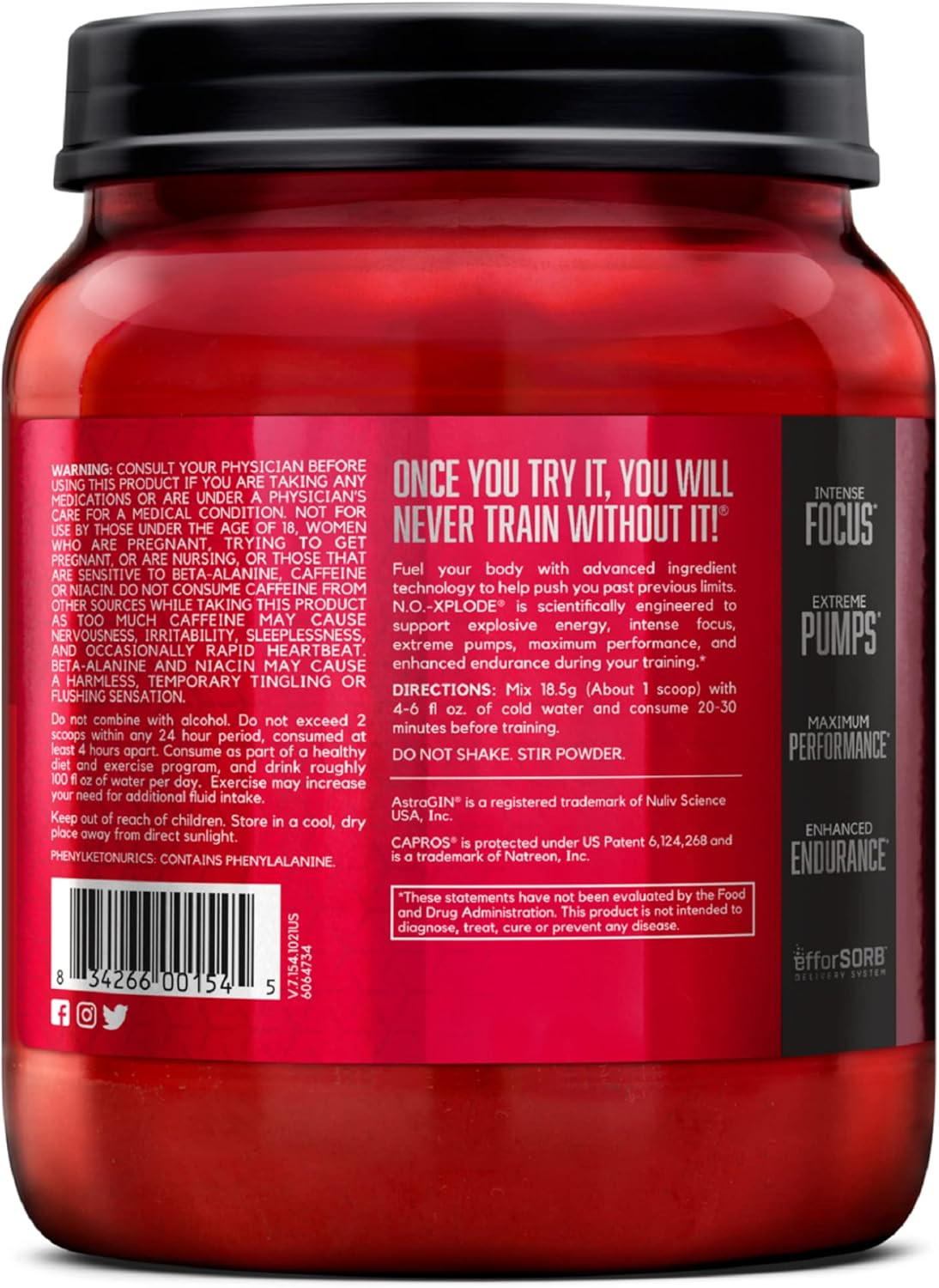 N.O.-XPLODE Pre Workout Powder, Energy Supplement for Men and Women with Creatin