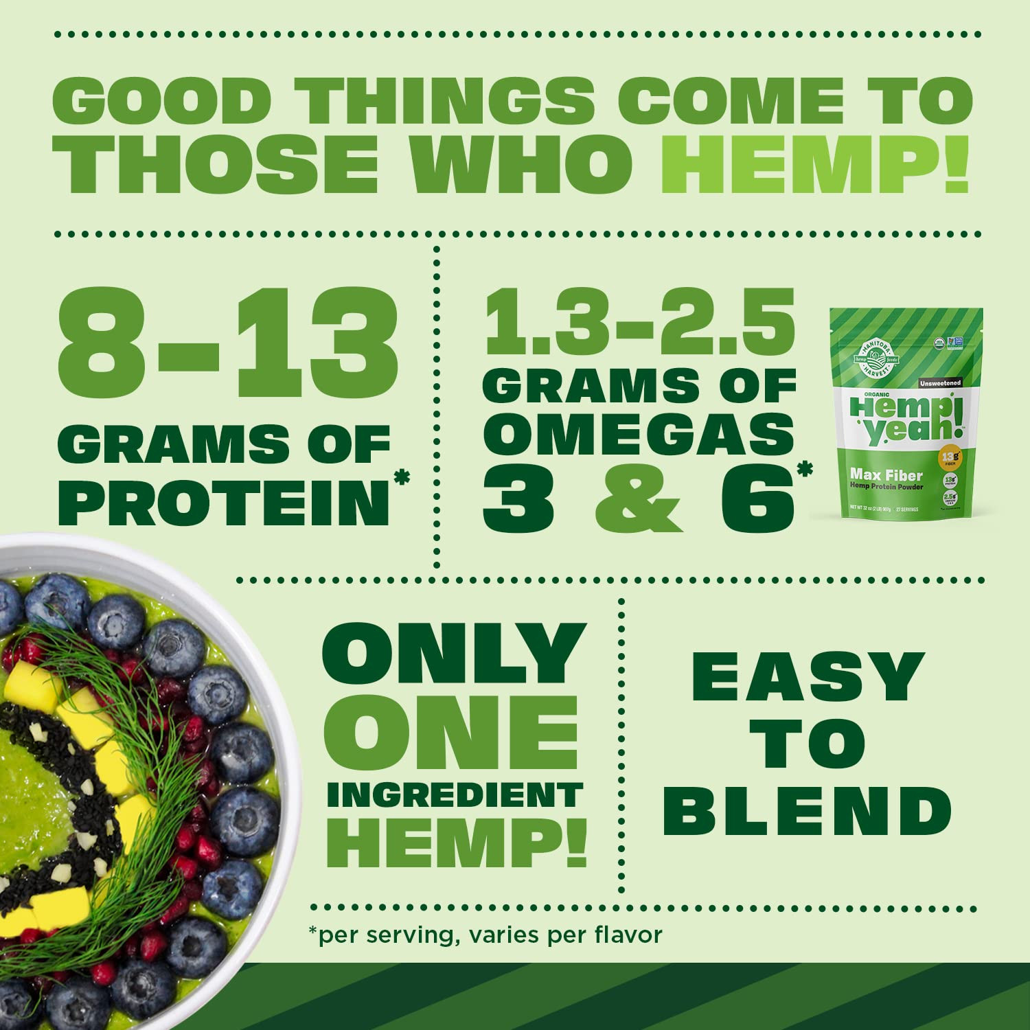 Hemp Yeah Organic Max Fiber Protein Powder, Unsweetened, 32Oz, with 13G of Fiber