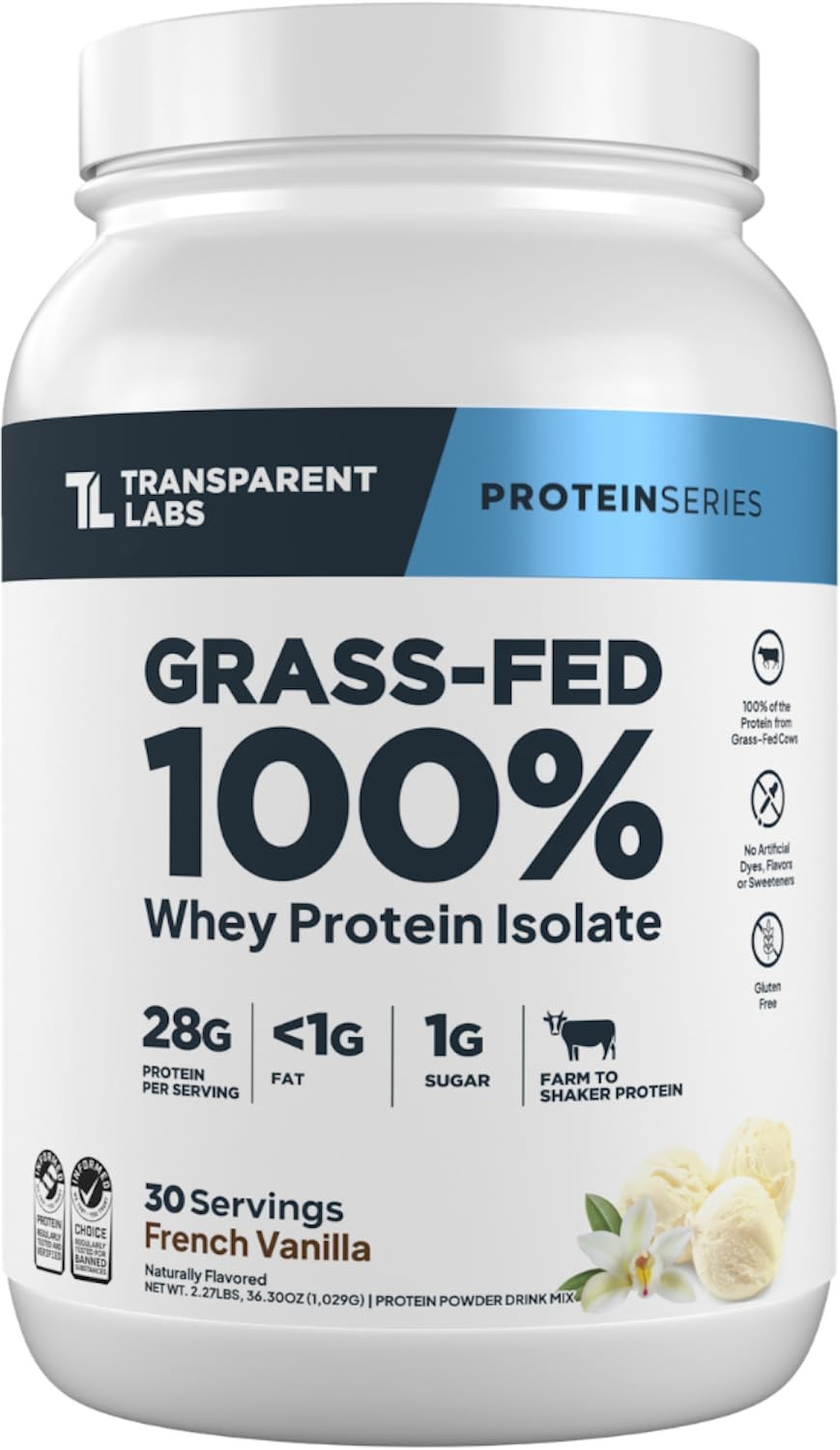 Grass-Fed Whey Protein Isolate – Naturally Flavored, Gluten Free Whey Protein…