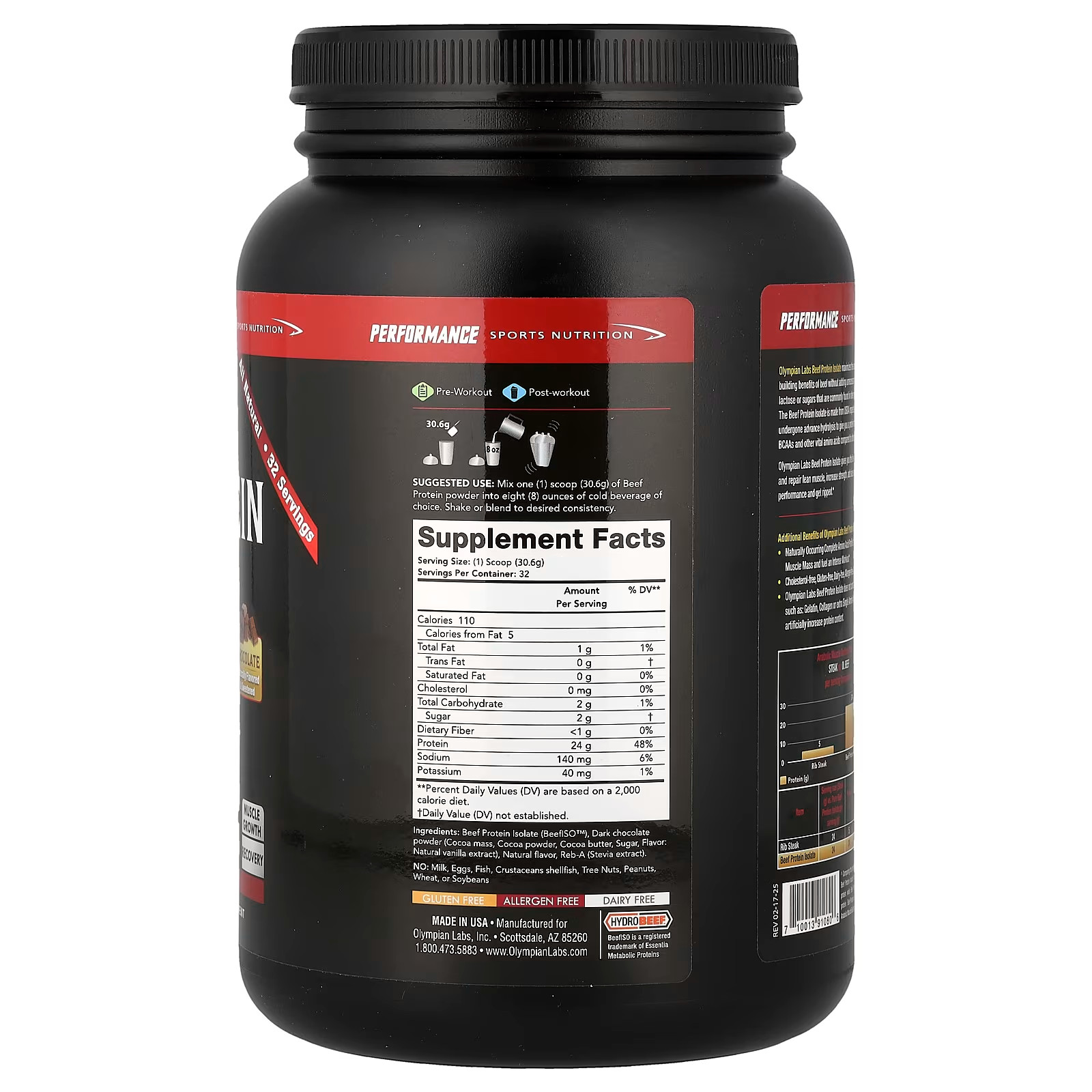 Olympian Labs Beef Protein Chocolate 2 lbs Each (Pack of 3)