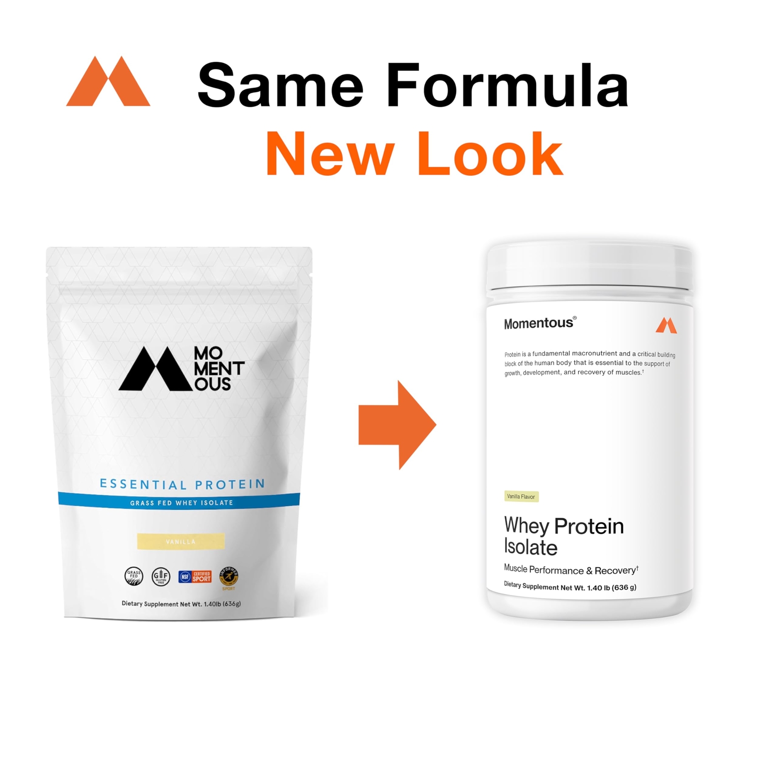 Momentous Grass-Fed Whey Protein Powder 20g Isolate Vanilla 24 Servings