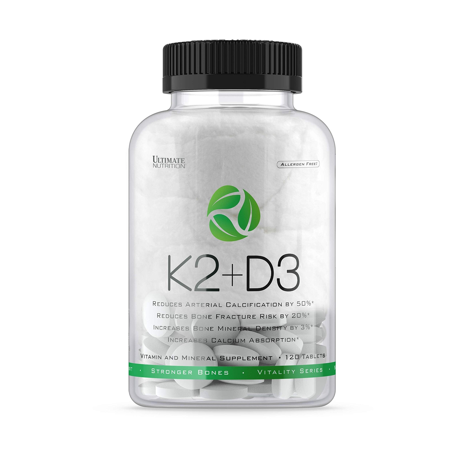 Vitamin K2 + D3 Vitality for Healthy Bone Strength, with Calcium (120 Tablets)