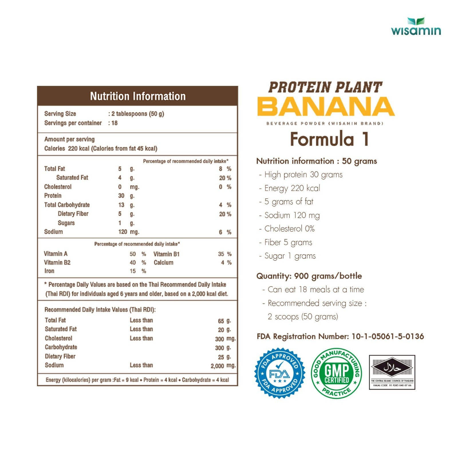 WISAMIN Plant Protein Powder Banana Flavor 900g | 30g Protein, Organic, Non GMO