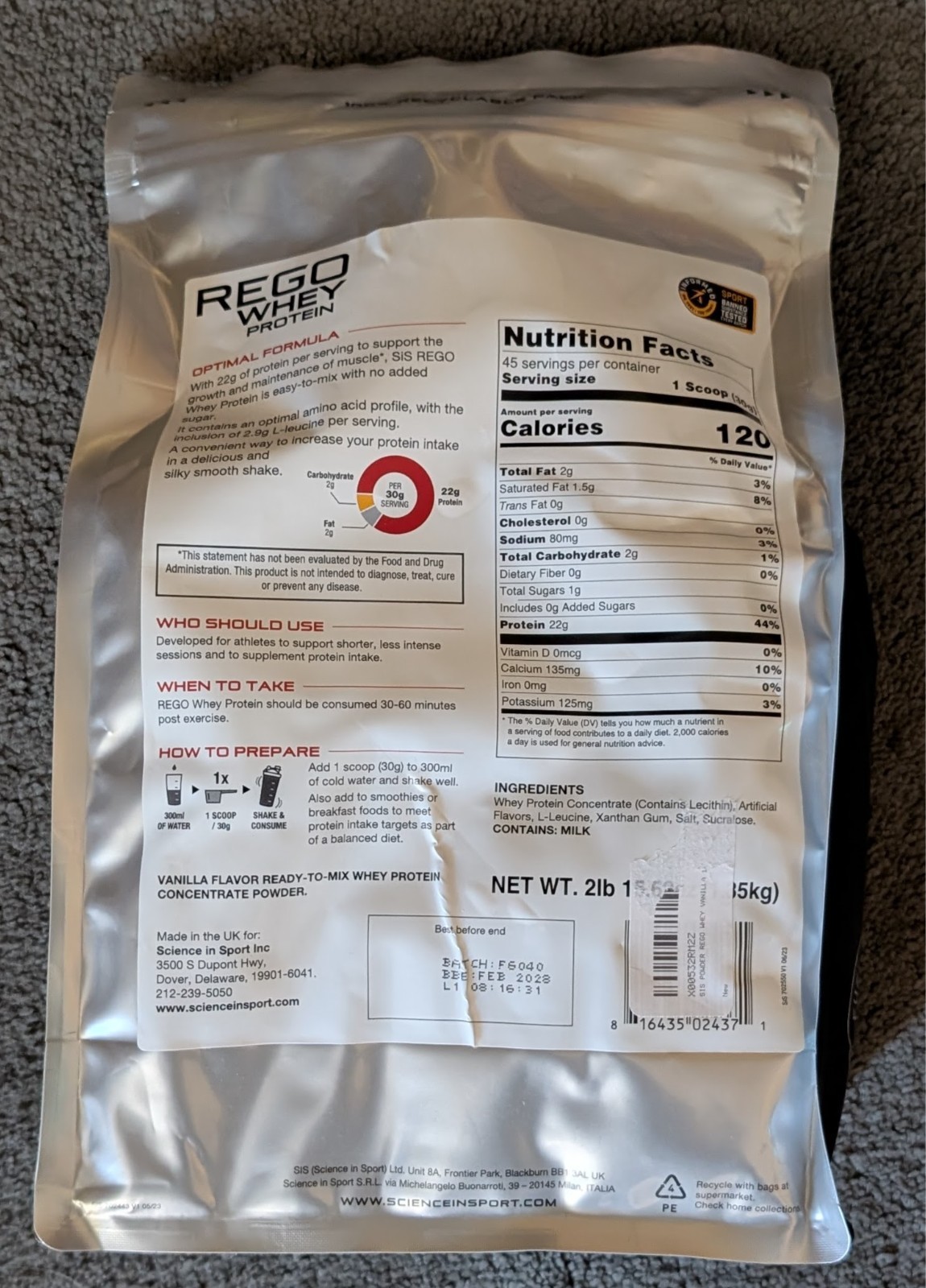 REGO Whey Protein Drink Powder – 1.35kg – 2lbs 15.62oz – Vanilla – 45 Servings
