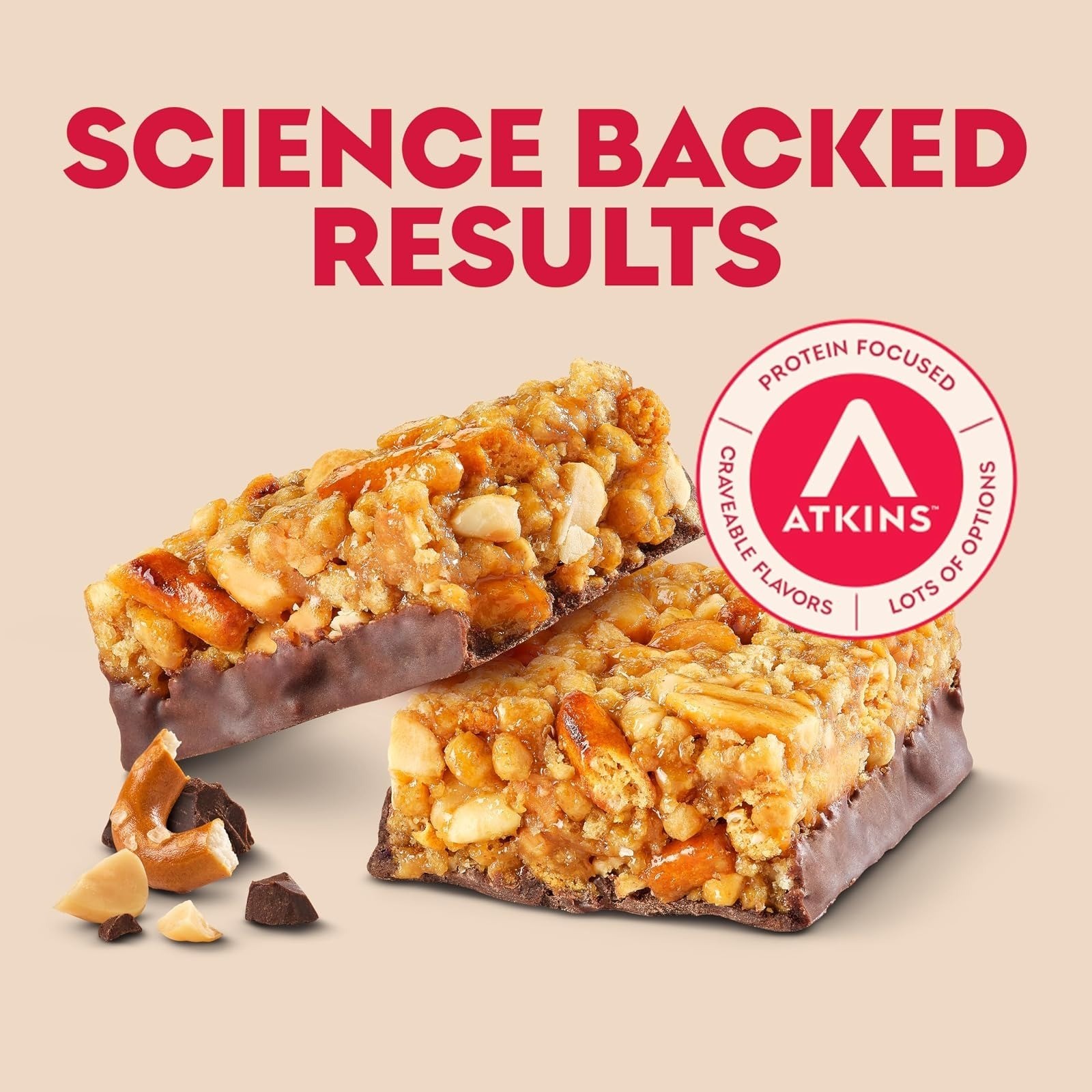 Atkins Chocolate Peanut Butter Pretzel Protein Bar – 16g Protein, Keto Friendly