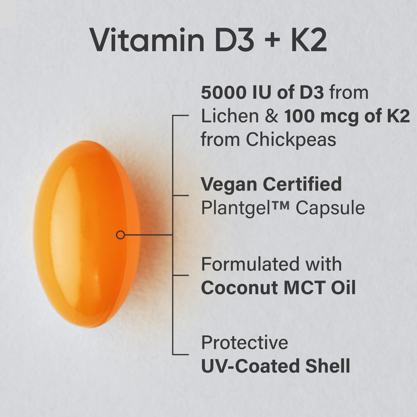 Vitamin D3 K2 Coconut Oil Vegan D3 5000IU MK7 K2 Bone Immune 60 Softgels
