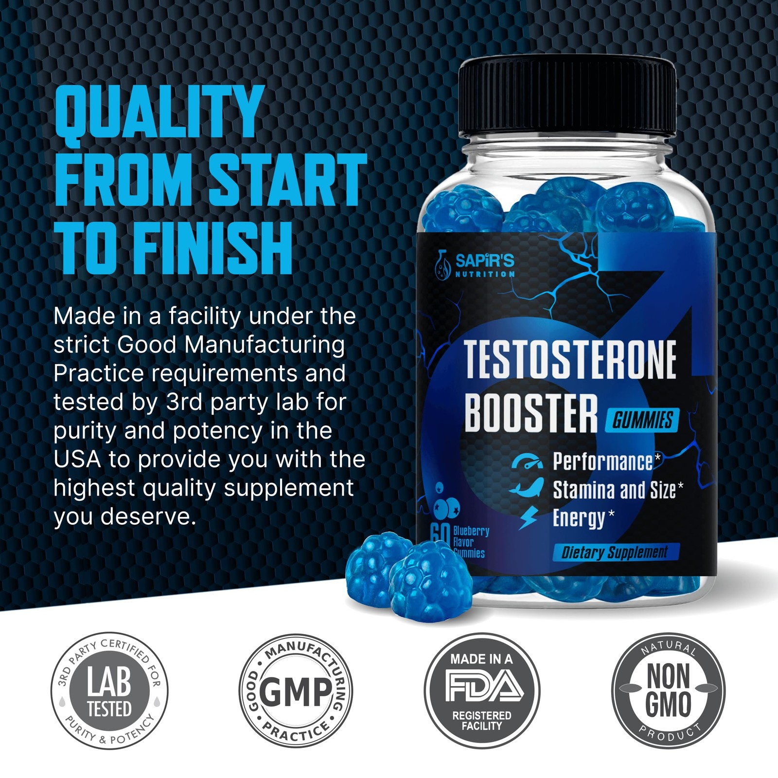 Testosterone Booster Gummies, Male Enhancing Supplement, 60 Count (Pack of 1)