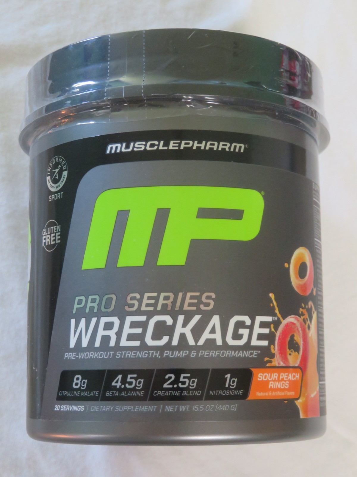 MusclePharm MP Pro Series Wreckage Pre-Workout 15.5 Oz 20 Servs Sour Peach Rings