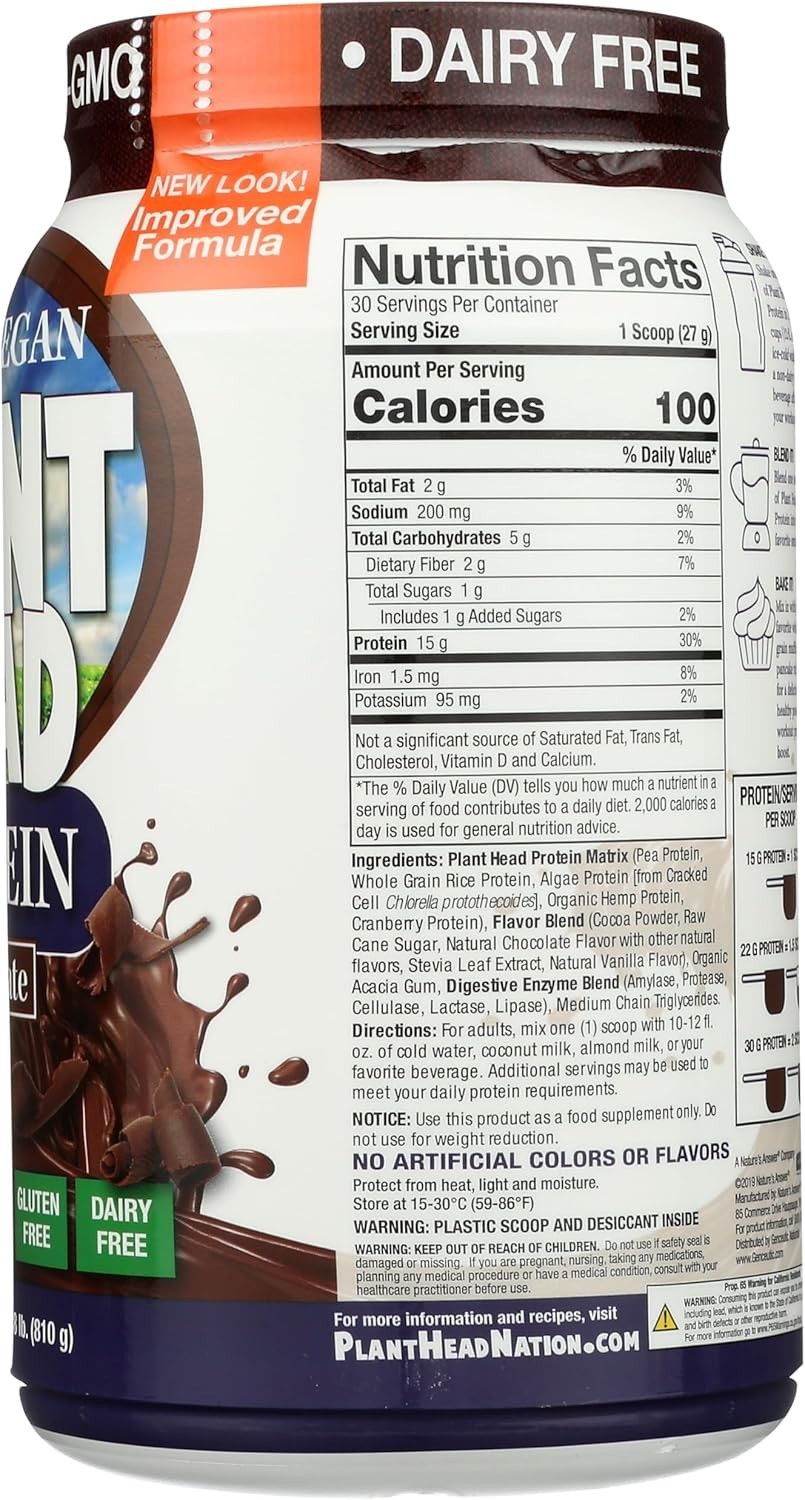 Genceutic Naturals Plant Head Protein Chocolate 1.8 lbs / 810 g Each (Pack of 4)