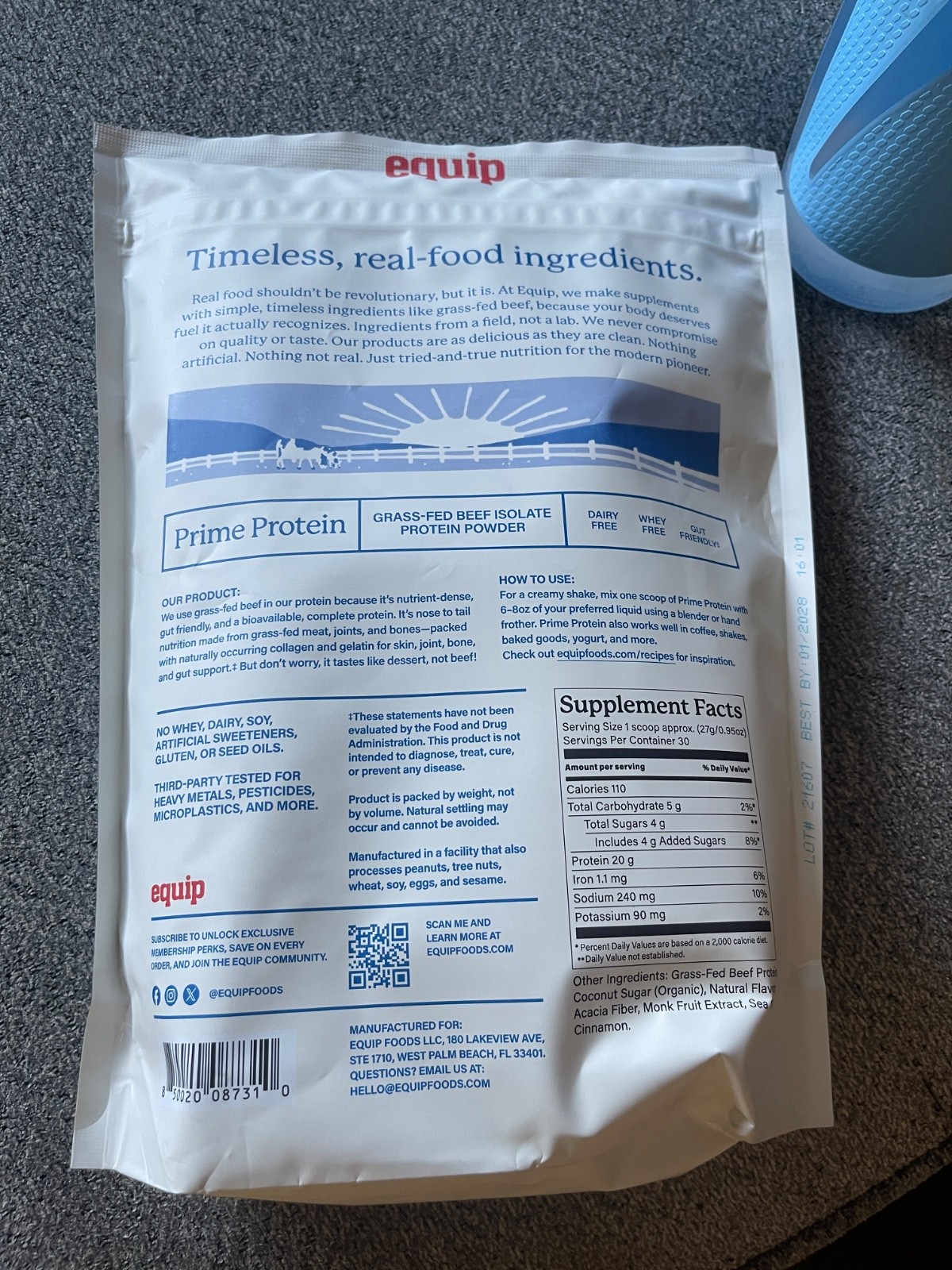 (FREE SHIPPING) Equip Prime Protein Grass-Fed Beef Isolate Powder