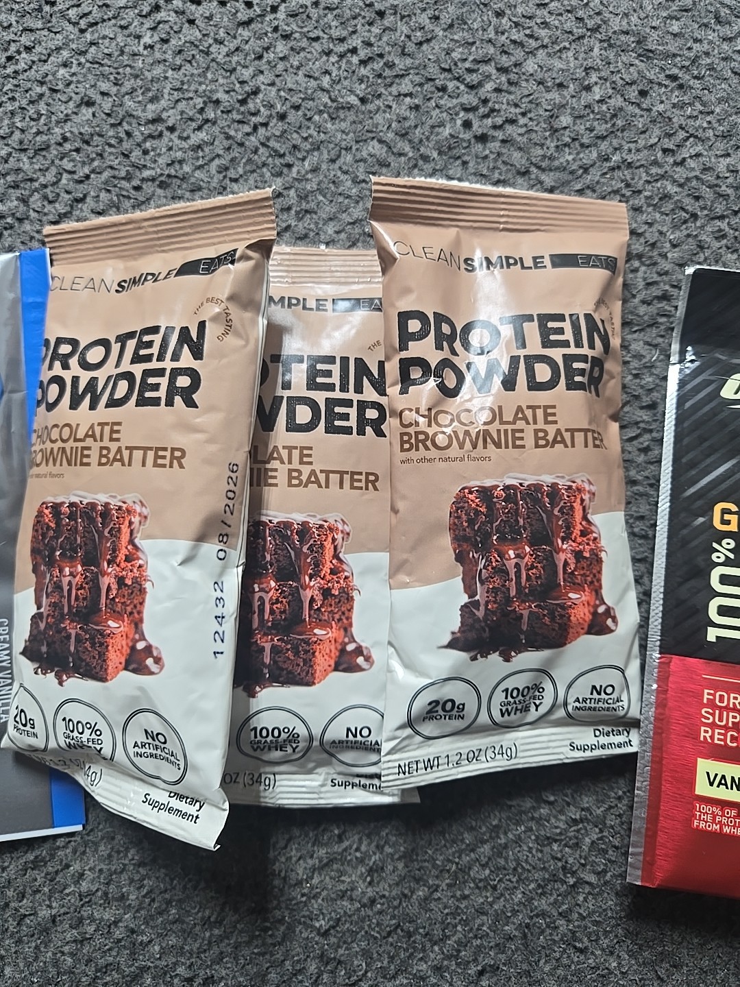protein powder 3x Whey, 3x Isopure, 3x Clean Simple Eats