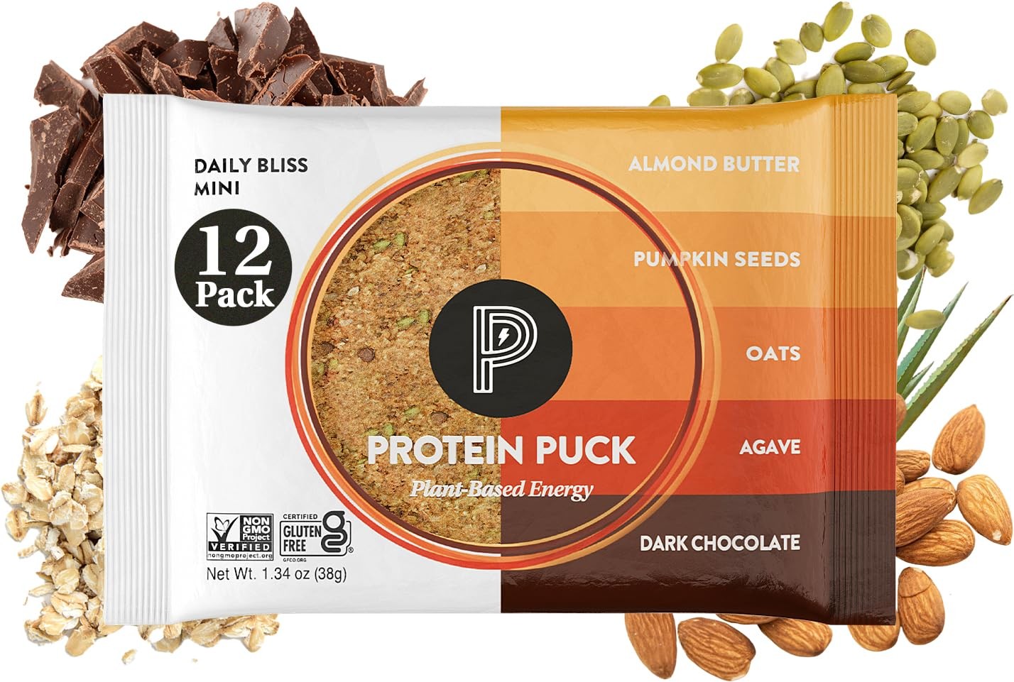(Pack of 16) Protein Puck Daily Bliss Almond Chocolate Protein Bar 2.25 Oz