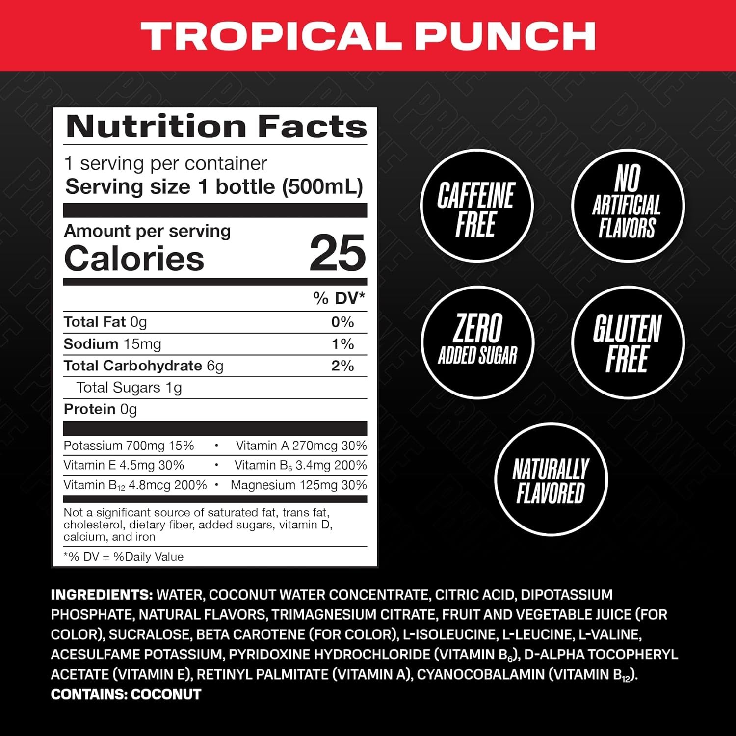 PRIME Hydration – Electrolyte Enhanced Sports Drink – Tropical Punch (12 Pack)