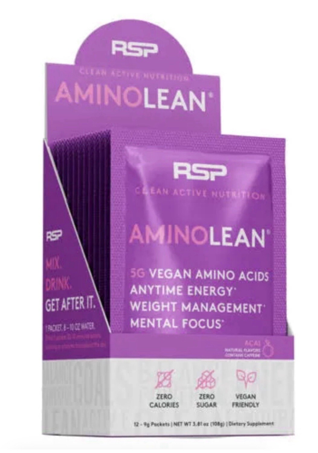 RSP Aminolean Energy Powder Drink Weight Supplement Vegan * 12 – 9g Packets/Box