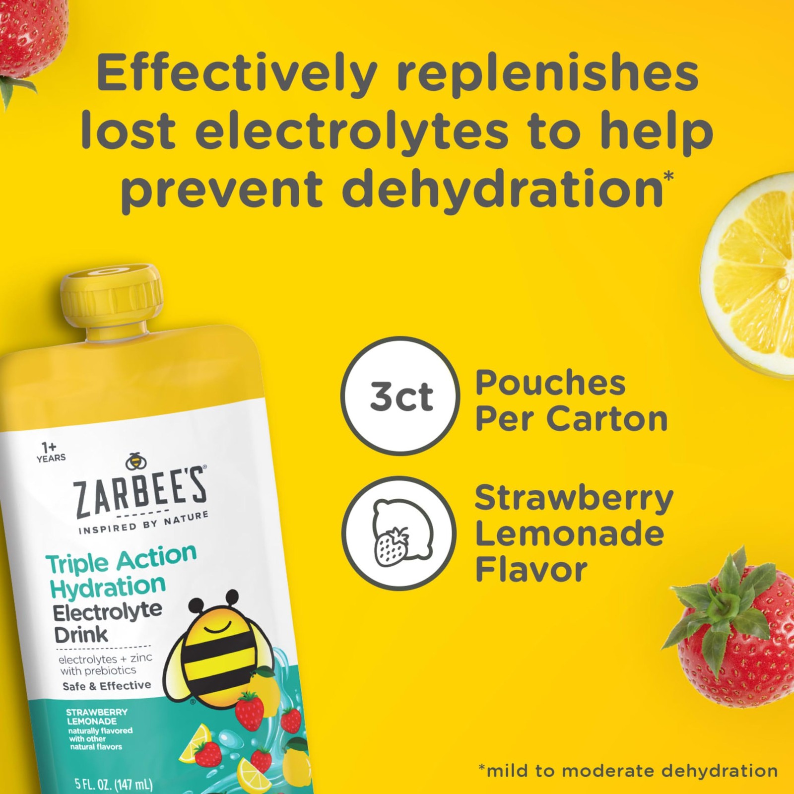 Zarbee’s Triple Action Hydration Electrolyte Drink 5 Fl Oz (Pack of 3), N/a
