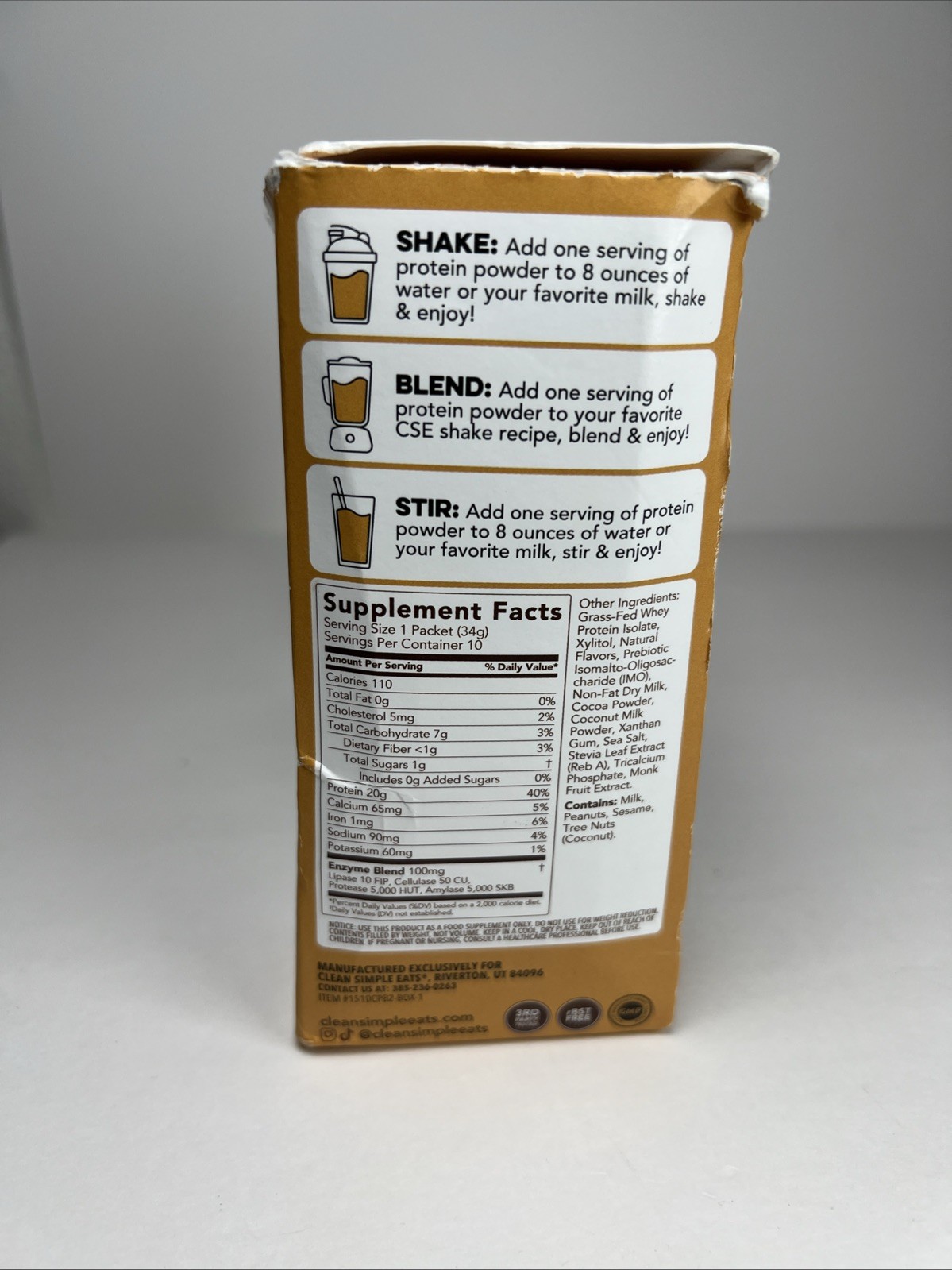 10 ct Clean Simple Eats Whey Protein Chocolate Peanut Butter Bb 12/2026