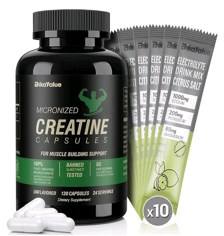 Bundle BikaYalue Micronized Creatine Capsules (150) & Electrolyte Powder (10)