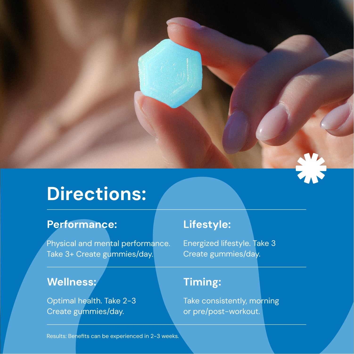 Create Creatine Gummies 1.5g Focus Strength Endurance Vegan Blue Raspberry 90ct