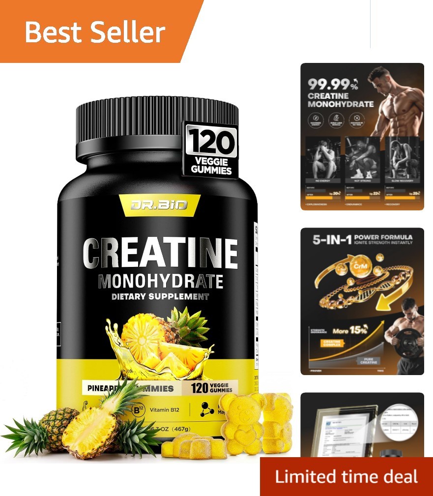 Powerful Pineapple Creatine Gummies – 5000mg Energy and Muscle Recovery Formula