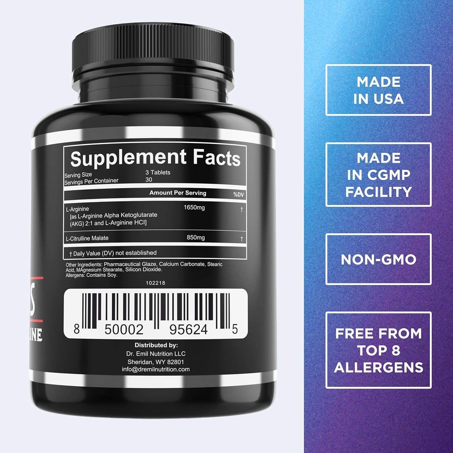 Dr. Emil’s ARGININE Plus – 2500MG Nitric Oxide Booster Tablets for Heart Health