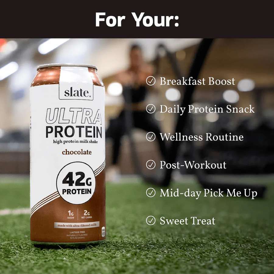 Slate 42G Ultra Protein Shakes – Breakfast Boost, Chocolate (15 fl oz), 12 Cans