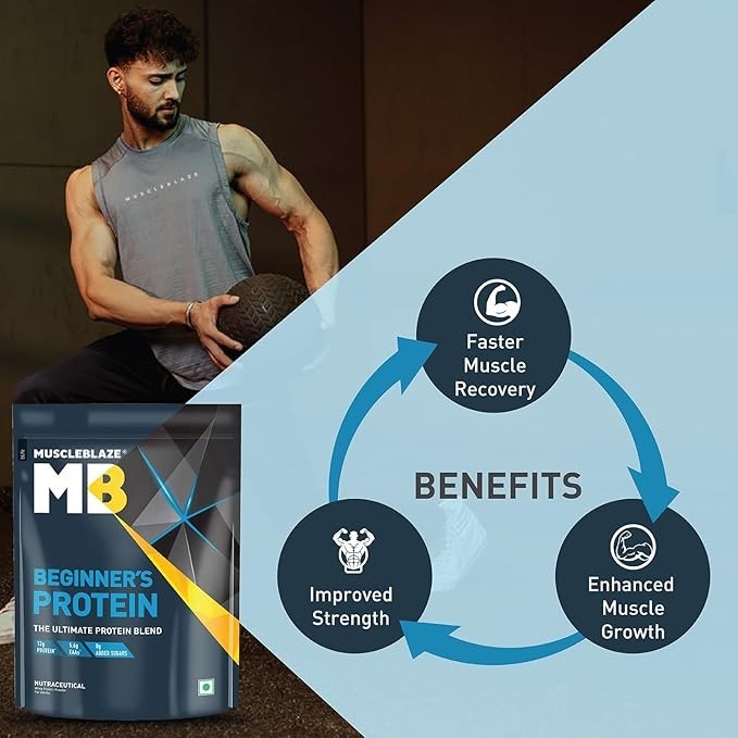 MuscleBlaze Beginner’s Whey Protein Powder, Chocolate (500g / 1.1lbs) | 12g Prot