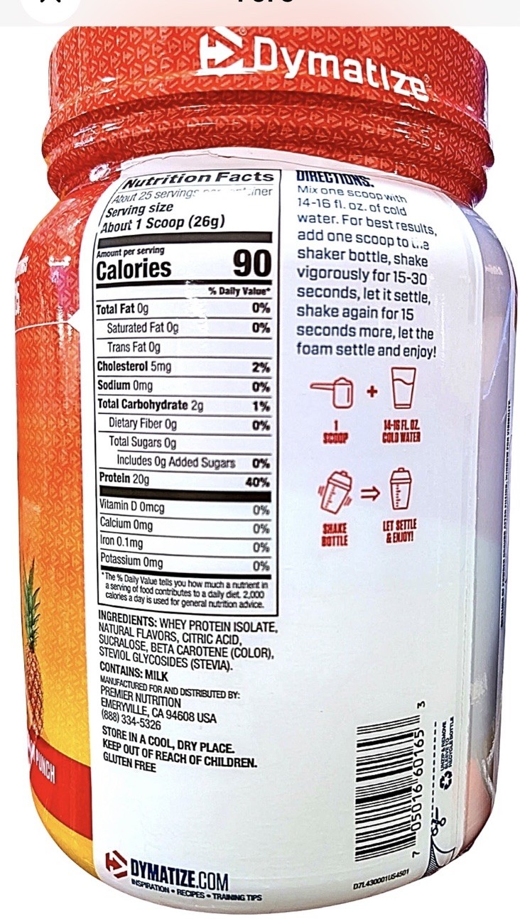 Dymatize ISO100 Clear 20g Protein Powder Pineapple Passion Punch 22.9 Oz