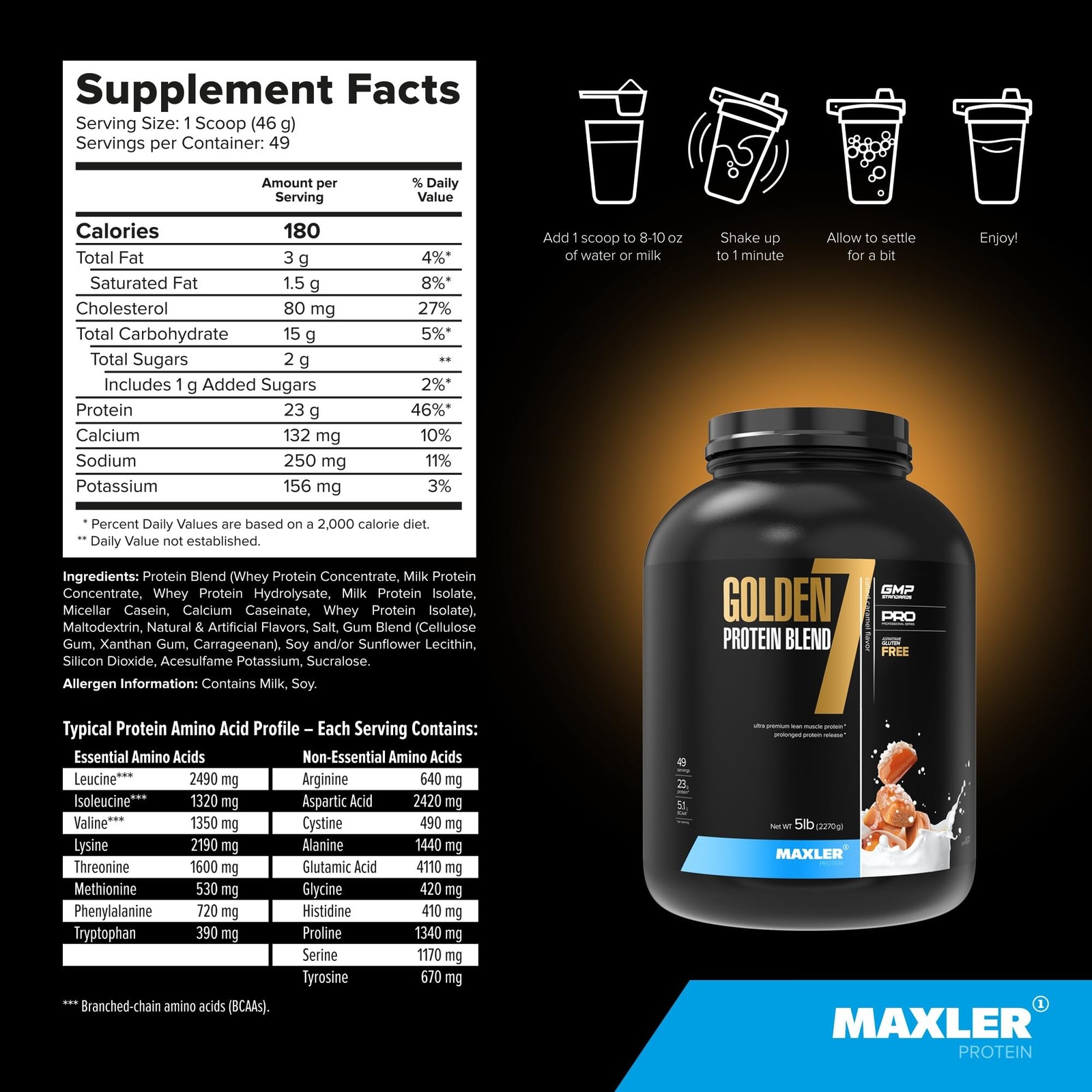 Maxler Golden 7 Protein Blend Salted Caramel Protein Powder 5 lb