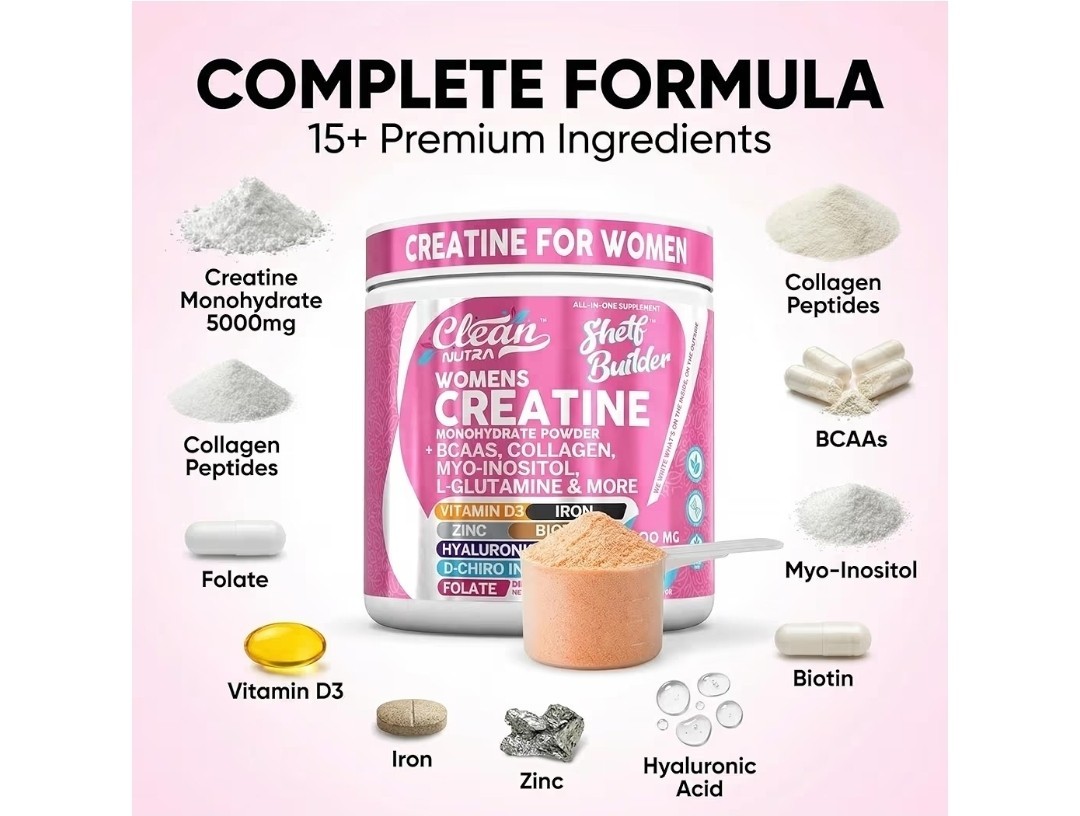 Clean Nutra Women’s Creatine Powder + BCAAs Collagen Tropical Orange 9.48oz