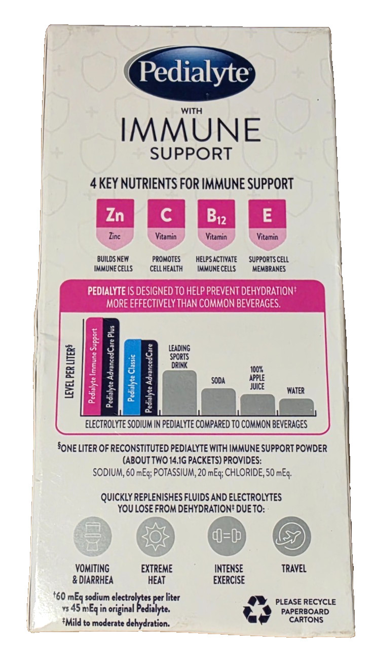 Pedialyte Electrolyte Drink Immune Support Mixed Berry Powder 6Ct EXP 9/26