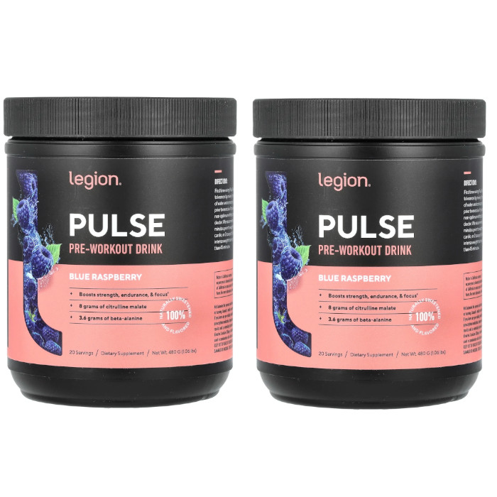 Legion Pre-Workout Drink – Blue Raspberry 480 g/1.06 lbs Each (Pack of 2)