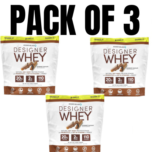 Designer Whey Natural 100% Whey Protein Powder Chocolate – 4 lb (Pack of 3)