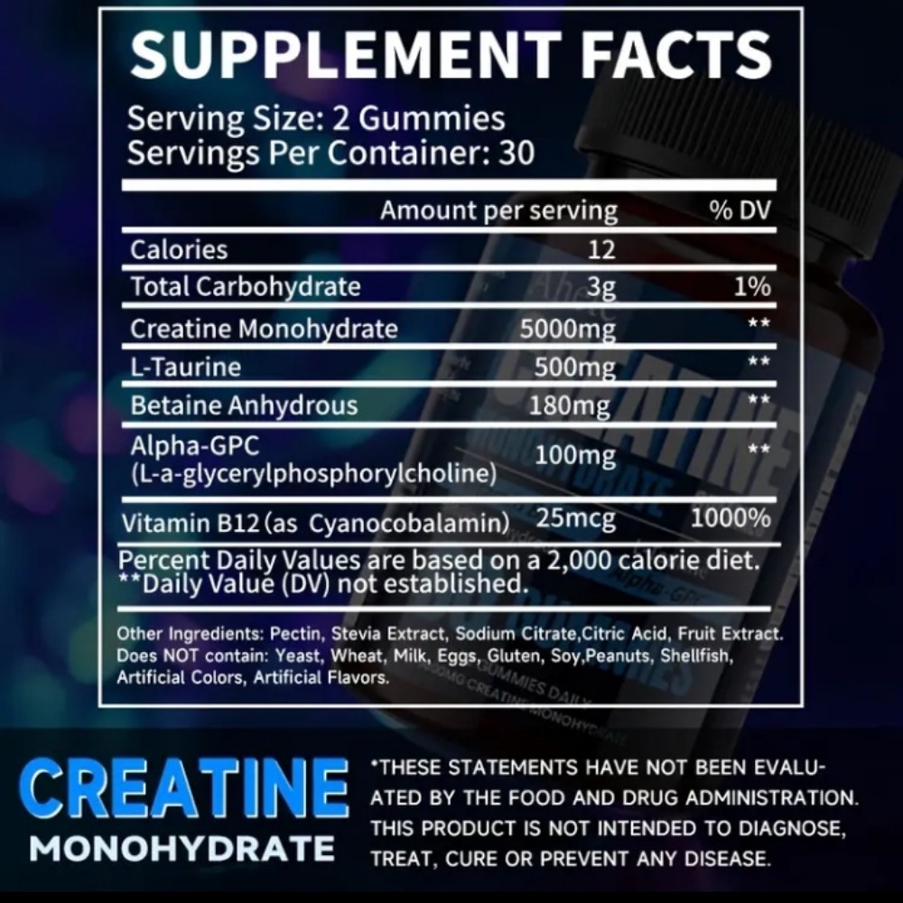 Creatine Monohydrate GUMMIES blueberry 🫐 Flavor 2 Pack 2 Month Supply