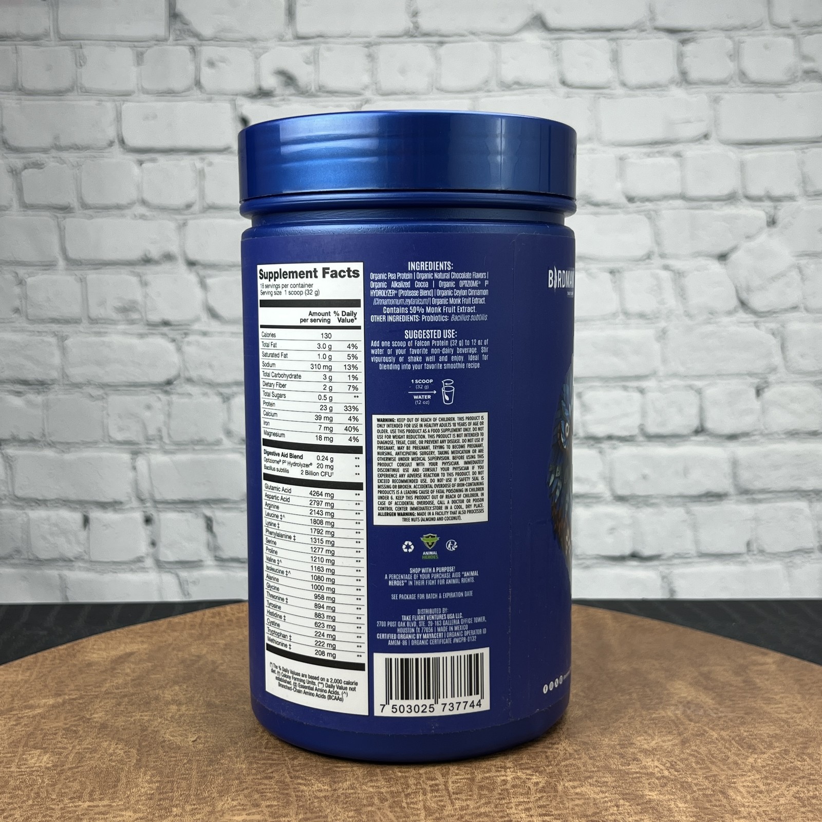 Birdman Falcon Organic Chocolate Plant Protein Powder 1.34lbs Vegan