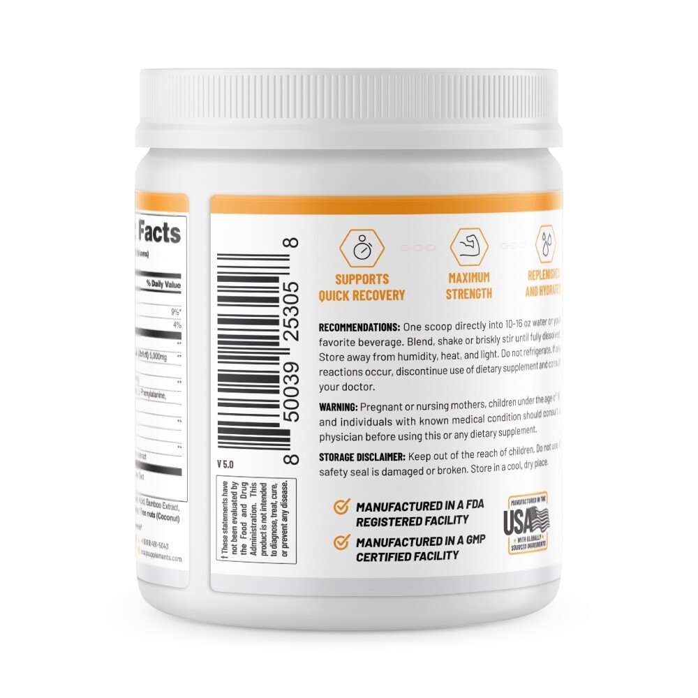 BCAA Powder Peach Mango Post Workout Muscle Strength & Recovery – 30 Servings