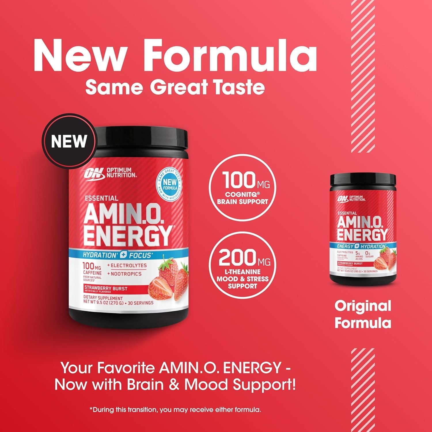 Optimum Nutrition Amino Energy Powder Plus Focus, with BCAA, Electrolytes, Juice