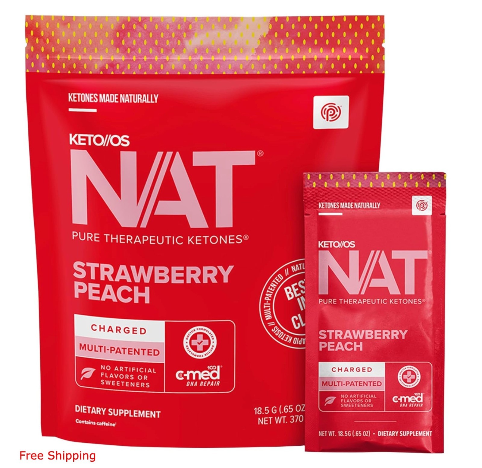 PRUVIT ketone drink Keto Nat STRAWBERRY PEACH Charged 20 pack – New In Box****